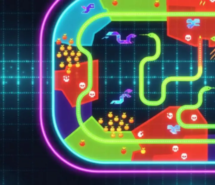 Diagramme de mini-carte d'arène de Snake Slither avec zones denses et couloirs libres