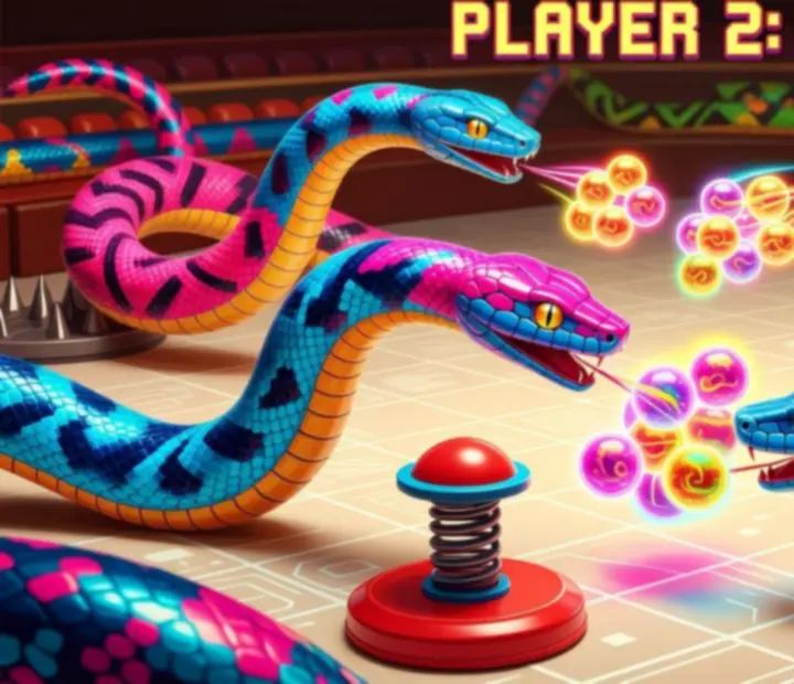 Scène de match Snake Slither dans une arène avec plusieurs serpents en duel