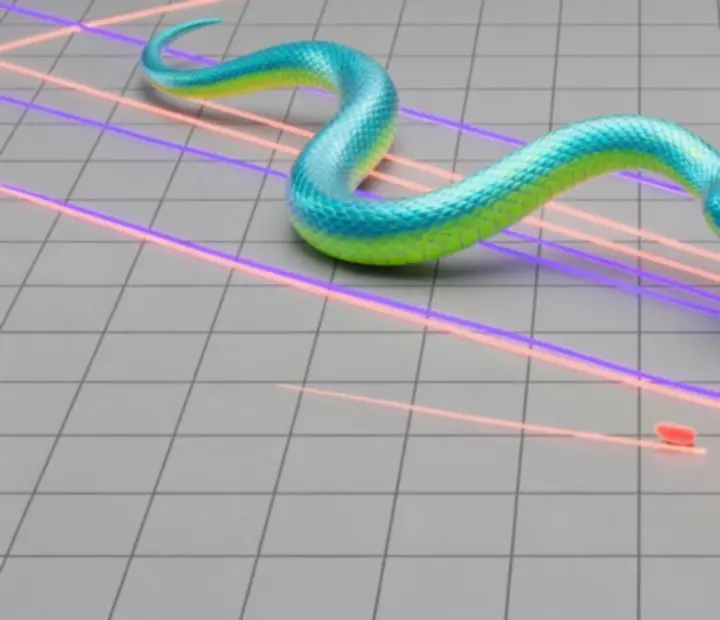Serpent coloré coupant la route d’un adversaire pour récupérer la nourriture tombée